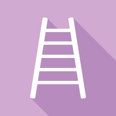 Merdiven işareti çizimi. Mor arkaplanda uzun gölgesi olan beyaz simge.