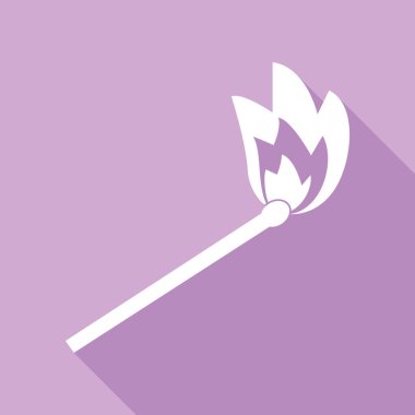 Eşleşme işareti illüstrasyonu. Mor arkaplanda uzun gölgesi olan beyaz simge.