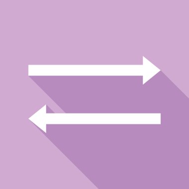 Basit bir ok işareti. Mor arkaplanda uzun gölgesi olan beyaz simge.