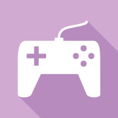 Joystick basit bir işaret. Mor arkaplanda uzun gölgesi olan beyaz simge.