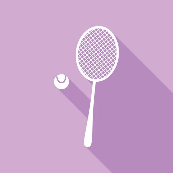 Raqueta Tenis Con Rótulo Pelota Icono Blanco Con Sombra Larga — Vector de stock