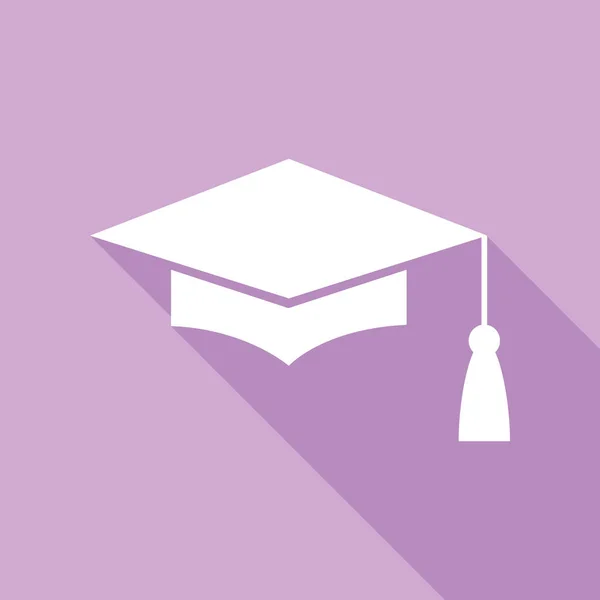Mörtelbrett Oder Graduiertenmütze Bildungssymbol Weiße Ikone Mit Langem Schatten Auf — Stockvektor