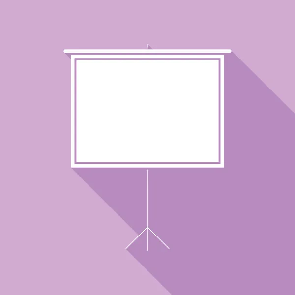 Blank Projection Screen White Icon Long Shadow Purple Background — Stock Vector