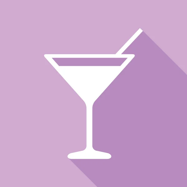 鸡尾酒尾牌图解 紫色背景的长阴影白色图标 — 图库矢量图片