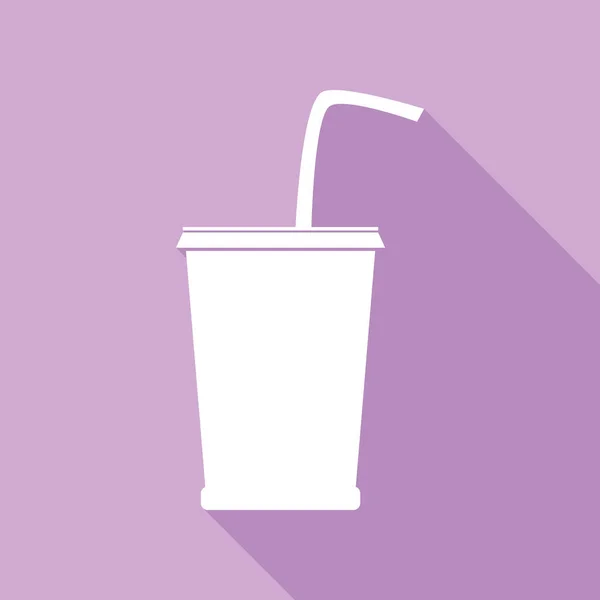 Trinken Zeichen Illustration Weiße Ikone Mit Langem Schatten Auf Violettem — Stockvektor