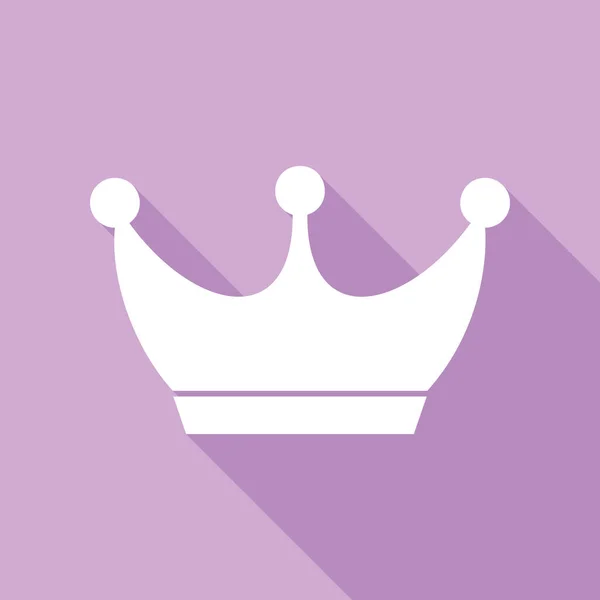 Signo Coroa Real Ícone Branco Com Sombra Longa Fundo Roxo — Vetor de Stock