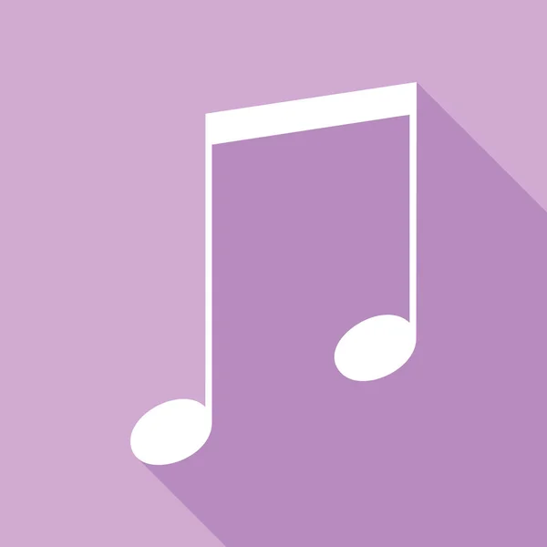 Музичний Знак Ілюстрація Біла Ікона Довгою Тінь Фіолетовому Фоні — стоковий вектор