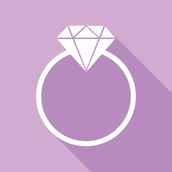 Diamond Sign Illustration White Icon Long Shadow Purple Background — Stock Vector