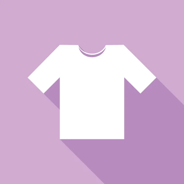 Shirt Zeichen Weiße Ikone Mit Langem Schatten Auf Violettem Hintergrund — Stockvektor
