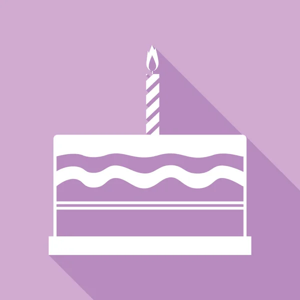 Знак Дня Рождения Торта Белая Икона Длинной Тенью Фиолетовом Фоне — стоковый вектор