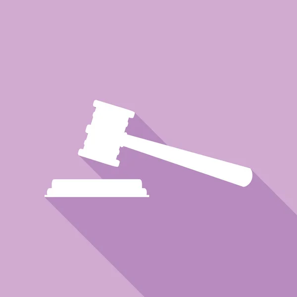 Gerechtigkeitshammer Weiße Ikone Mit Langem Schatten Auf Violettem Hintergrund — Stockvektor