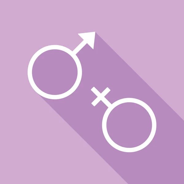 性的記号記号 紫色の背景に長い影の白いアイコン — ストックベクタ