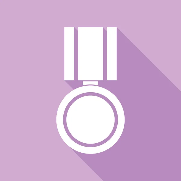 Medaillenschild Illustration Weiße Ikone Mit Langem Schatten Auf Violettem Hintergrund — Stockvektor