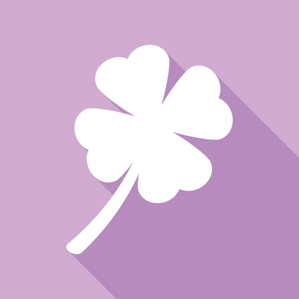 葉のクローバーのサイン 紫色の背景に長い影の白いアイコン — ストックベクタ