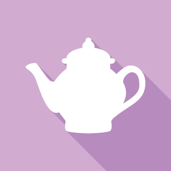 Tea Maker Sign White Icon Long Shadow Purple Background — Stock Vector