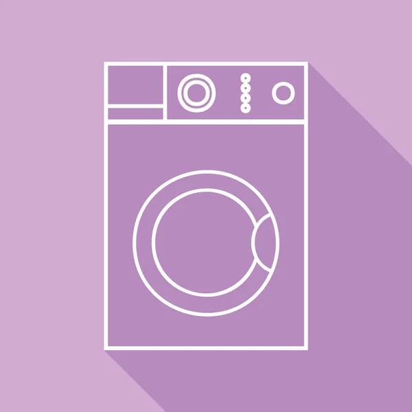 Çamaşır Makinesi Işareti Mor Arkaplanda Uzun Gölgesi Olan Beyaz Simge — Stok Vektör