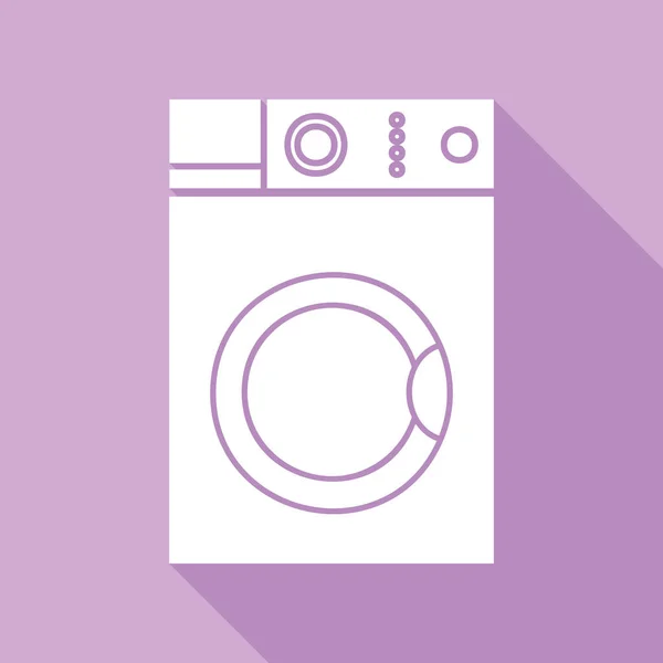 Señal Lavadora Icono Blanco Con Sombra Larga Sobre Fondo Púrpura — Vector de stock