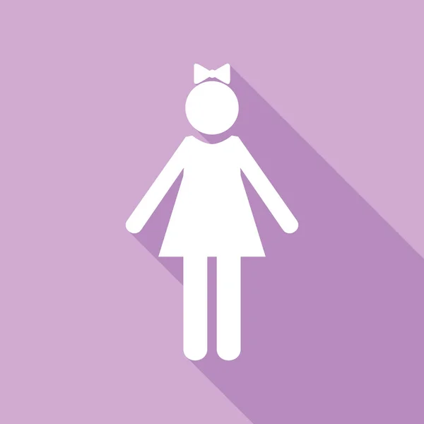 Zeichenillustration Für Mädchen Weiße Ikone Mit Langem Schatten Auf Violettem — Stockvektor