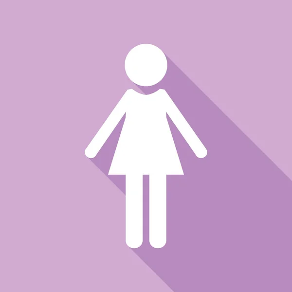 Женский Знак Иллюстрации Белая Икона Длинной Тенью Фиолетовом Фоне — стоковый вектор