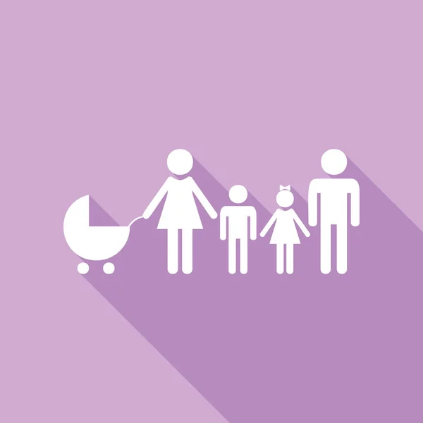 Family Sign Illustration White Icon Long Shadow Purple Background — Stock Vector