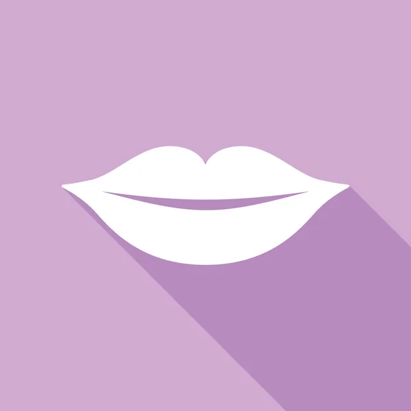 Lippen Tekenen Illustratie Witte Ikoon Met Lange Schaduw Paarse Achtergrond — Stockvector