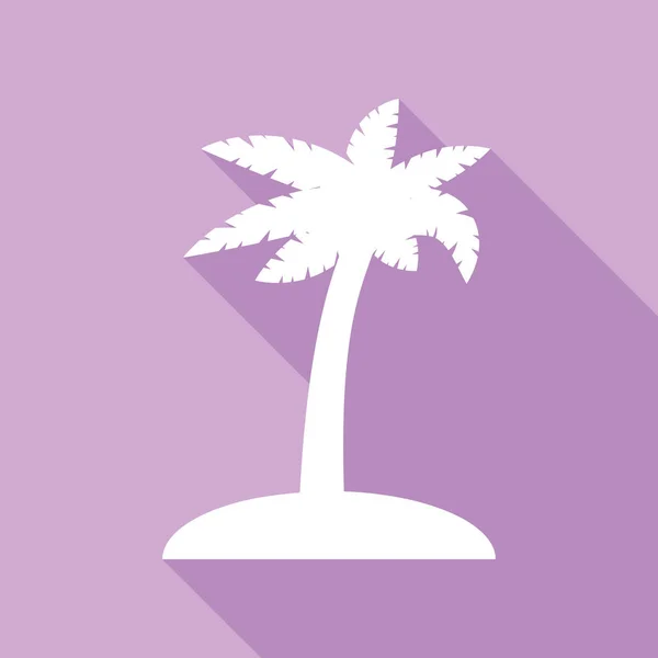 ヤシの木の看板 紫色の背景に長い影の白いアイコン — ストックベクタ