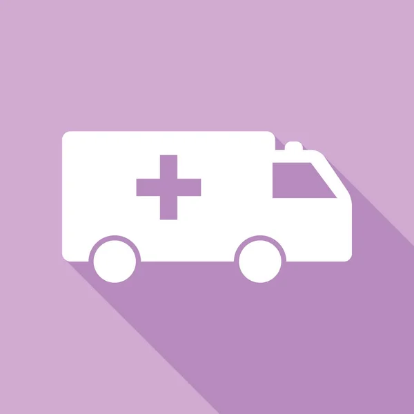 Illustrazione Segno Ambulanza Icona Bianca Con Lunga Ombra Sfondo Viola — Vettoriale Stock