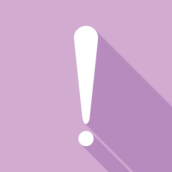 Illustrazione Segno Attenzione Icona Bianca Con Lunga Ombra Sfondo Viola — Vettoriale Stock