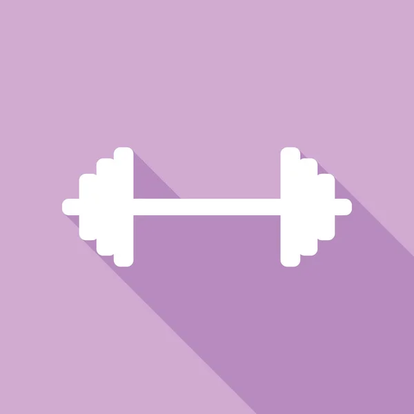 Dumbbell Weights Sign White Icon Long Shadow Purple Background — Stock Vector