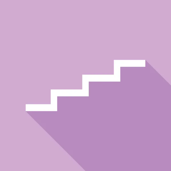 Treppen Hoch Weiße Ikone Mit Langem Schatten Auf Violettem Hintergrund — Stockvektor