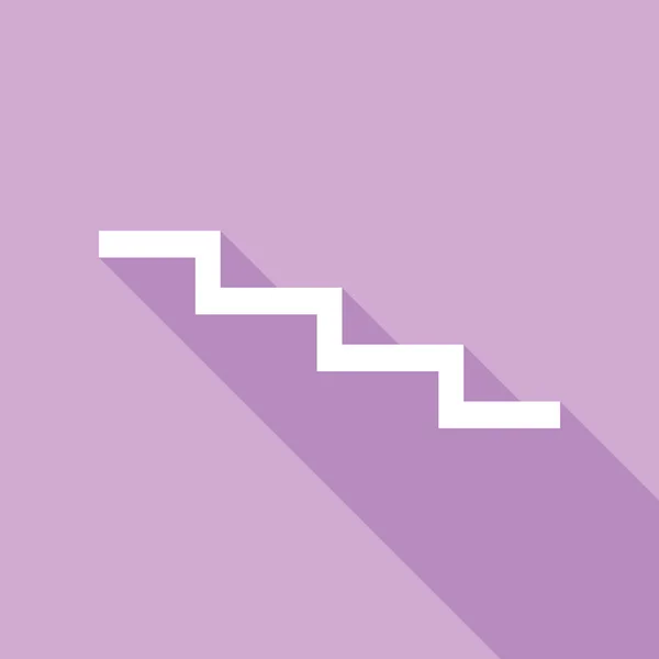 Hinweisschild Treppe Runter Weiße Ikone Mit Langem Schatten Auf Violettem — Stockvektor