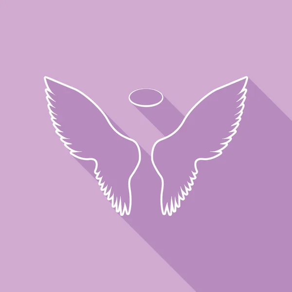 Надпись Крылья Белая Икона Длинной Тенью Фиолетовом Фоне — стоковый вектор