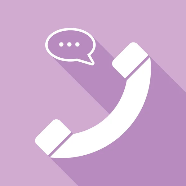 Beszédbuborék Táblás Telefon Fehér Ikon Hosszú Árnyék Lila Háttér — Stock Vector