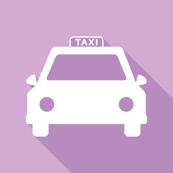 Taxiskylt Illustration Vit Ikon Med Lång Skugga Vid Lila Bakgrund — Stock vektor