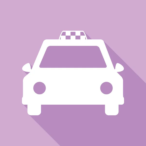 Taxi Sign Illustration White Icon Long Shadow Purple Background — Stock Vector