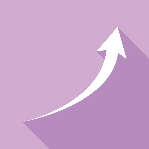 Wachsendes Pfeilzeichen Weiße Ikone Mit Langem Schatten Auf Violettem Hintergrund — Stockvektor