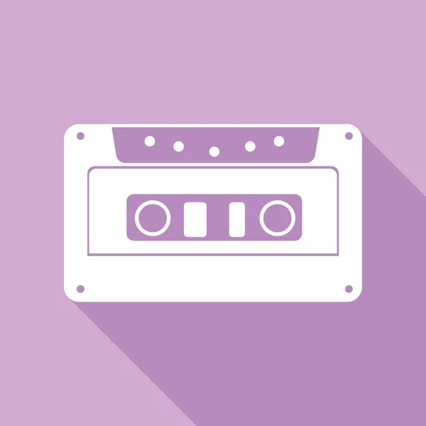 Cassette Icoon Audioband Witte Ikoon Met Lange Schaduw Paarse Achtergrond — Stockvector