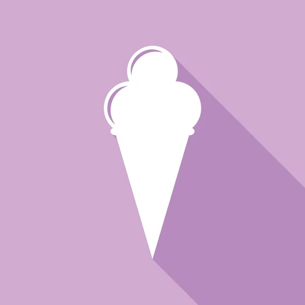 アイスクリームの看板 紫色の背景に長い影の白いアイコン — ストックベクタ