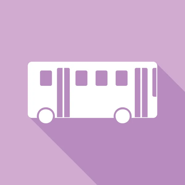 バスの簡単な記号 紫色の背景に長い影の白いアイコン — ストックベクタ