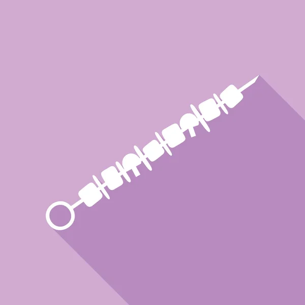 Шашлык Табличке Шашлыками Белая Икона Длинной Тенью Фиолетовом Фоне — стоковый вектор