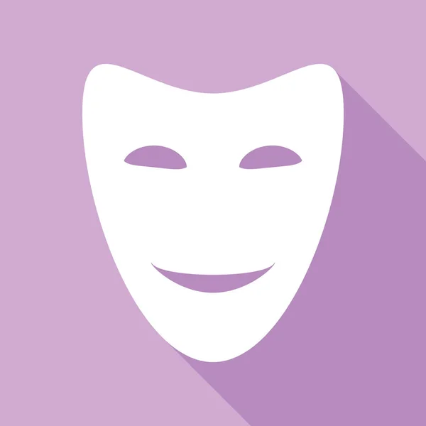 Máscaras Teatrales Cómicas Icono Blanco Con Sombra Larga Sobre Fondo — Vector de stock