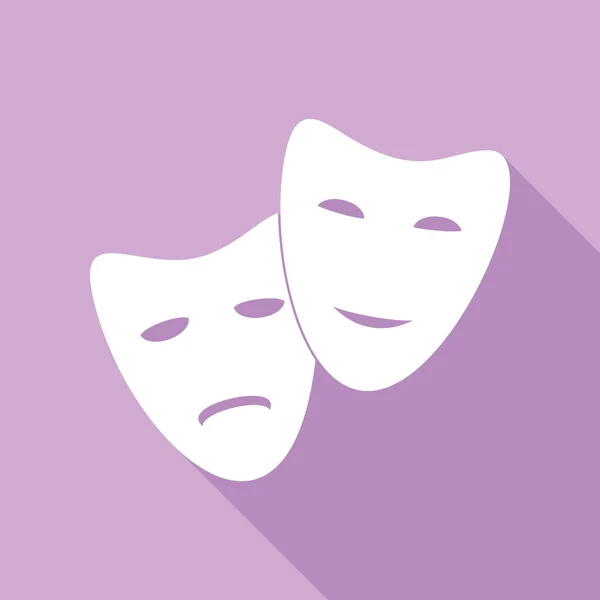 Икона Театра Счастливых Грустных Масках Белая Икона Длинной Тенью Фиолетовом — стоковый вектор