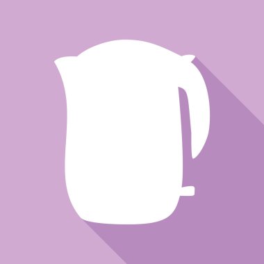 Elektrikli çaydanlık işareti. Mor arkaplanda uzun gölgesi olan beyaz simge.