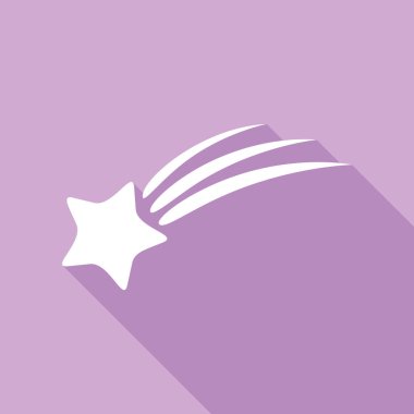 Meteor yağmuru işareti. Mor arkaplanda uzun gölgesi olan beyaz simge.