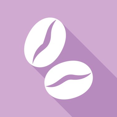 Kahve çekirdeği işareti. Mor arkaplanda uzun gölgesi olan beyaz simge.