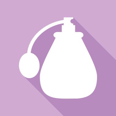 Parfüm ikonu. Mor arkaplanda uzun gölgesi olan beyaz simge.