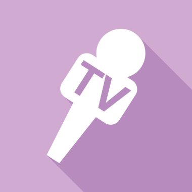 TV mikrofon tabelası illüstrasyonu. Mor arkaplanda uzun gölgesi olan beyaz simge.