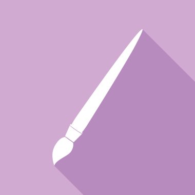 Fırça izi illüstrasyonu. Mor arkaplanda uzun gölgesi olan beyaz simge.