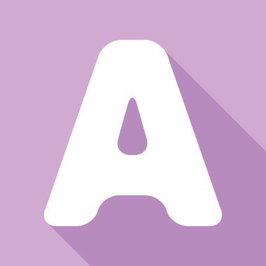 Harf A işaret tasarım şablonu ögesi. Mor arkaplanda uzun gölgesi olan beyaz simge.