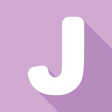 J harfi tasarım şablonu ögesi imzaladı. Mor arkaplanda uzun gölgesi olan beyaz simge.